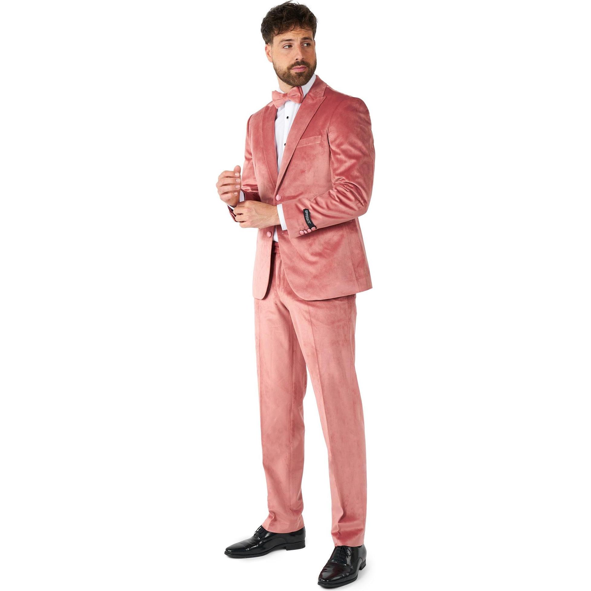 OppoSuits, Herren, Anzug, Vintage Pink Velvet Deluxe Samtanzug, Pink, (52)