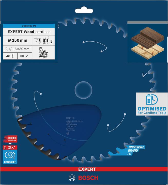 Productafbeelding Bosch Professional Zubehör EXPERT Wood Kreissägeblatt, 250x30 mm, T48