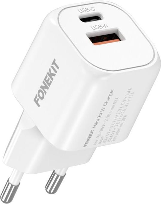 Image du produit FoneKit Mini 20W Charger, USB-C + USB-A, white (20 W, 2 ports)