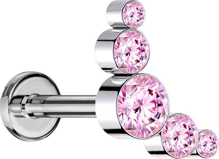 Immagine prodotto Star Piercing Micro Labret filo interno argento cinque cristalli rosa (senza ottone, Acciaio chirurgico 316L)