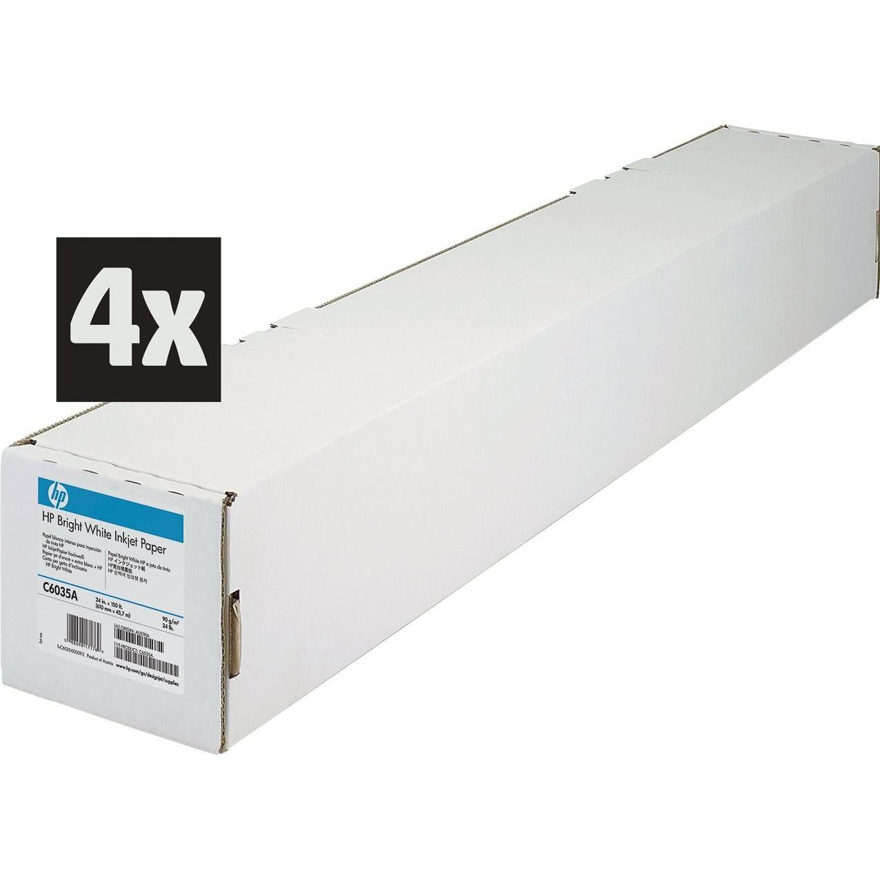 HP, Plotterpapier, Paper bright white 24inch 45m roll 4-pack (90 g/m², 4570 cm, 61 cm)