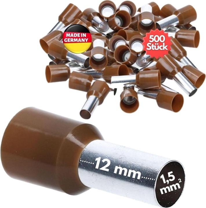 Produktbild Kalitec 500 Stück AE01406BR Aderendhülsen isoliert 0,14mm² 6mm lang braun I Made in Germany I Indust