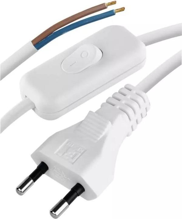 Actual product image Emos Mains cable PVC 2x 0.75mm2, switch, 2m, white (2 m)