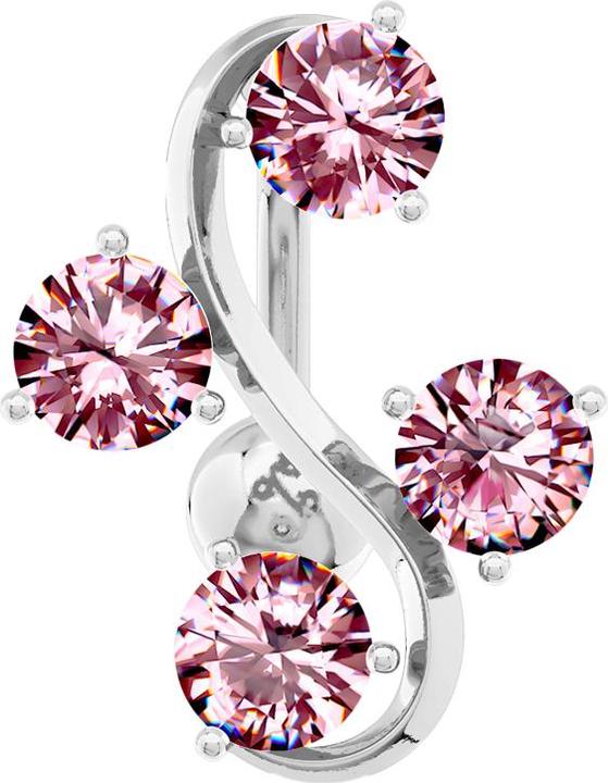 Immagine prodotto Star Piercing Banana d'argento con pallina di vite con quattro cristalli rosa (Ottone, Acciaio chirurgico 316L)