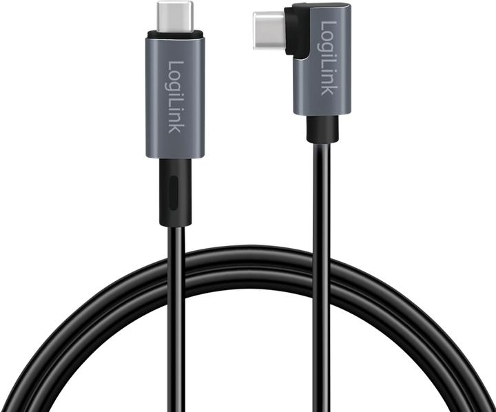 Produktbild LogiLink USB 2.0 Type-C-Kabel, USB-C/M 90° zu USB-C/M, E-mark, PD, schwarz, 2 m (2 m, USB 2.0, 100 W)