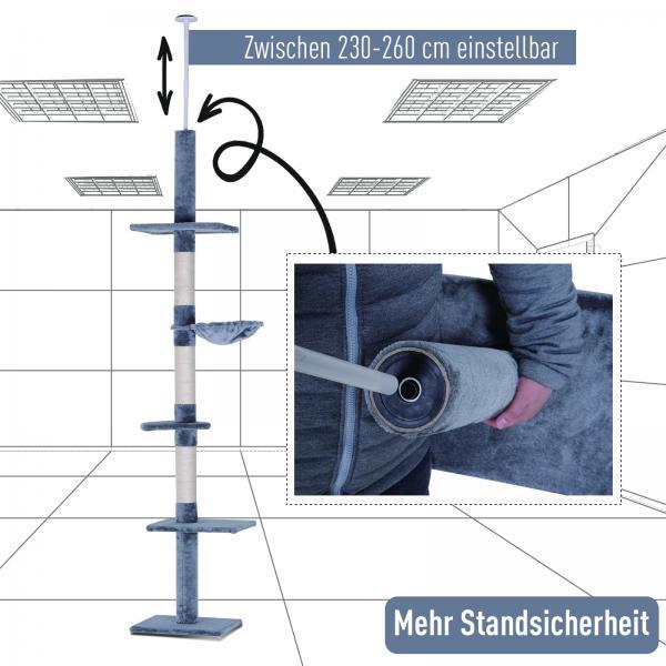 Produktbild PawHut Kratzbaum höhenverstellbar (260 cm, Grau)