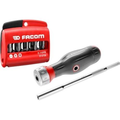 Facom, Cacciavite, ATCL.2A3PB Cacciavite a punta elicoidale con cricchetto e impugnatura a T con punte incluse