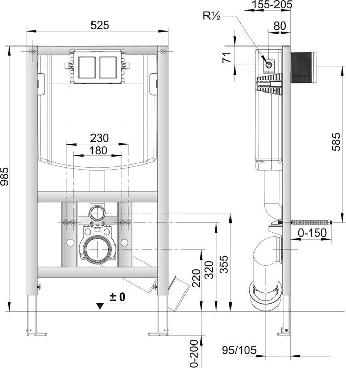 Actual product image Laufen CWL102 installation system, for wall-hung WCs, low installation height 985mm, H9271020000001