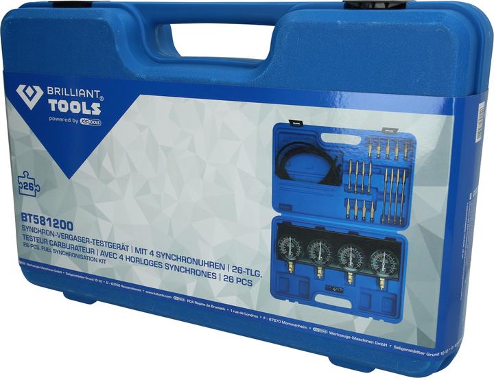 Actual product image Brilliant Tools Synchronous carburettor tester | with 4 synchronous clocks | 26-pcs.
