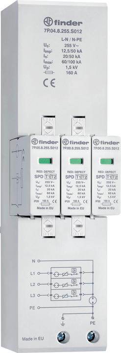 Finder Combination arrestor type 1+2 for three-phase TN-S and TT networks