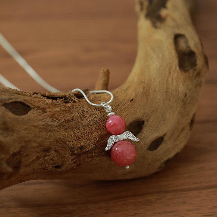 Actual product image Andreani Necklace with small angel pendant made of genuine red agate (Red)