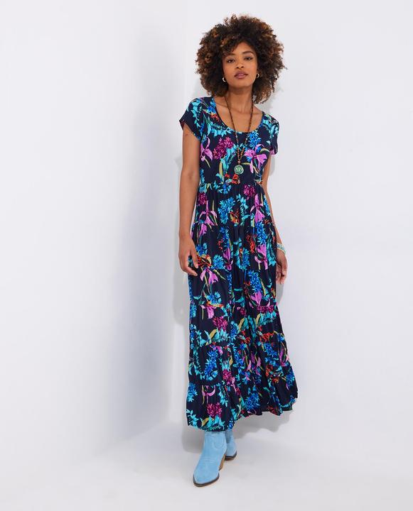 Actual product image Joe Browns PETITE Dark Floral Crinkle Maxi Dress (34)