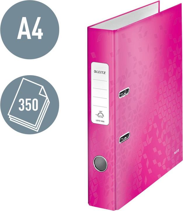 Produktbild Leitz Ordner WOW, 180 Grad, DIN A4, 50 mm, pink Einband aus Graupappe, innen und aussen mit laminiert (A4, 50 mm)
