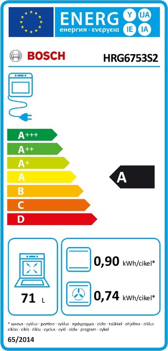 Energie-Label Bosch Hausgeräte HRG6753S2 - Inbouw oven