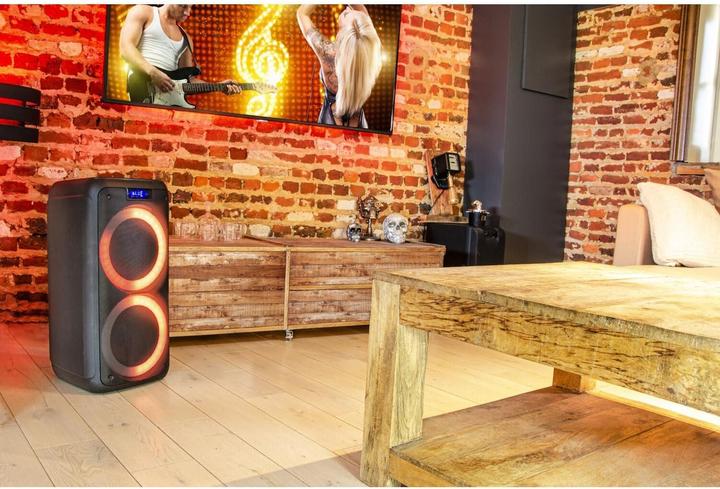 Actual product image Ibiza Portable Bluetooth Speaker with LED Lights, USB, SD, AUX Inputs, Microphone Jacks, and Remote (7 h)