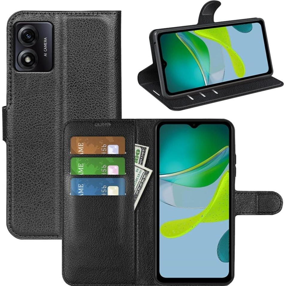 Screenguard Motorola Moto E13 Leather Guard Lederhülle (Motorola Moto E13), Smartphone Hülle, Schwarz