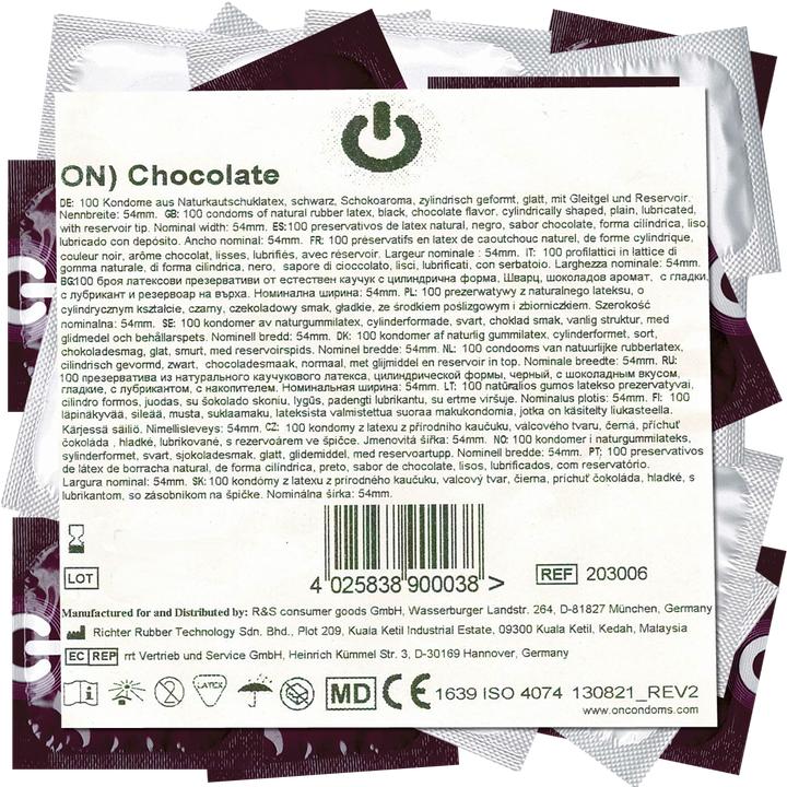 Produktbild ON) Chocolate» 100 schwarze Kondome mit Schokoaroma, Maxipack (100 Stk.)