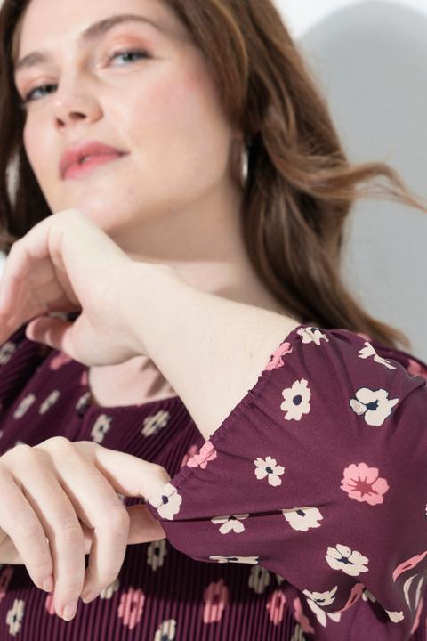 Produktbild Ulla Popken Plisseekleid, Blüten, doppellagig, Rundhals, 3/4-Arm (54)