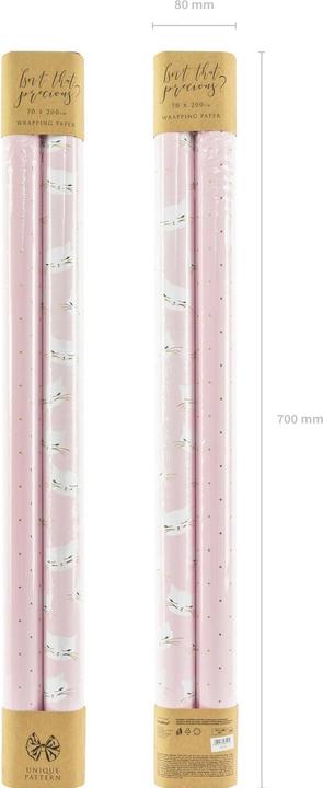Image du produit Partydeco Papier cadeau chat 70 x 200 cm, 2 pièces, rose/blanc (Papier cadeau, 2 x)