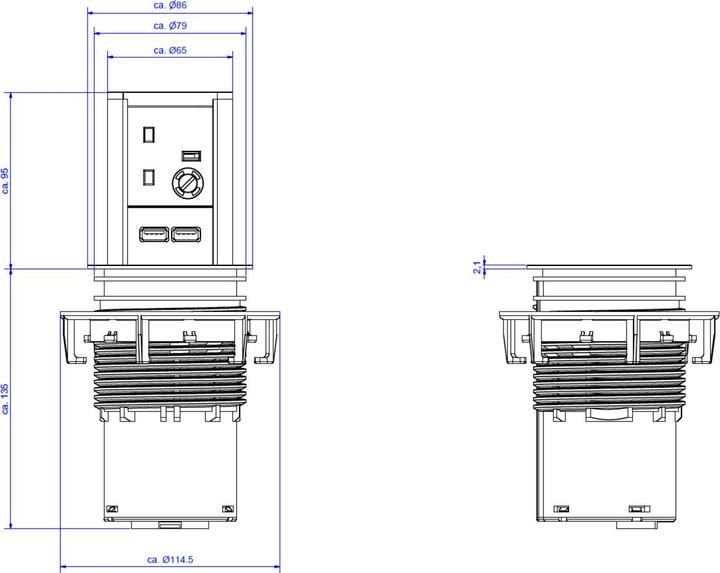Actual product image Bachmann ELEVATOR 1xUK 1xUSB Charger Line 2.0m UK 13A mounted (1 x, CEE 7/3, BS 1363, 2 m)