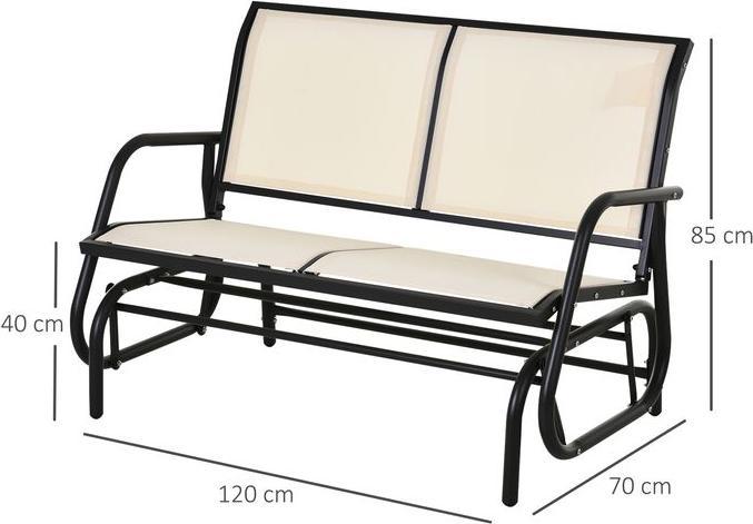 Produktbild Swisshandel24 Schaukelstuhl 2-Sitzer Gartenbank Gartenschaukel Sitzbank Parkbank Metall Schwarz+Beige 120x70x85cm
