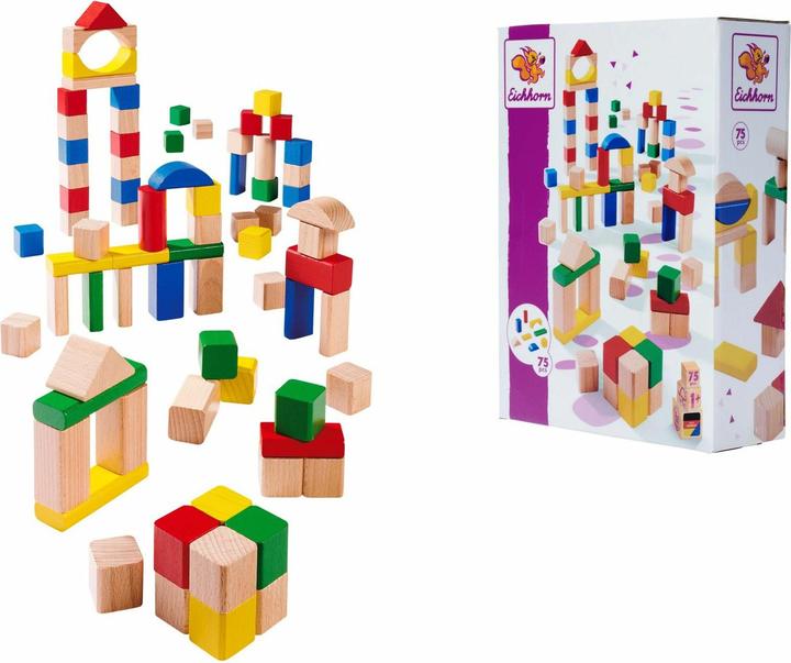 Actual product image Eichhorn EH wooden building blocks coloured /natural