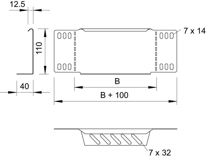 Image du produit OBO Bettermann OBO RWEB 160 FS Equerre de réduction/terminaison pour chemin de câbles 110x600, acier, FS (Trou de câble, 11 cm)