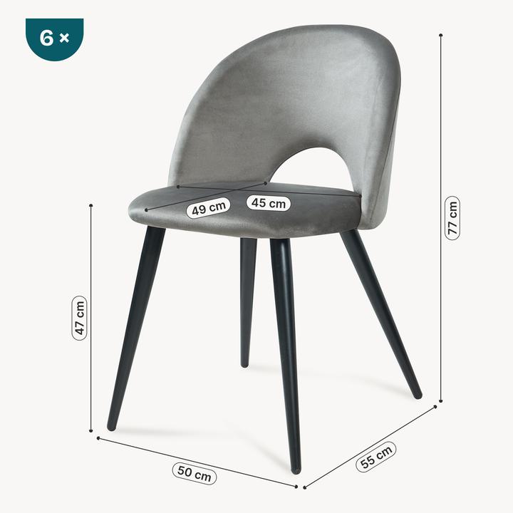 Image du produit En.Casa Esszimmerstuhl Karijoki 6er Set Samt Grau/Schwarz