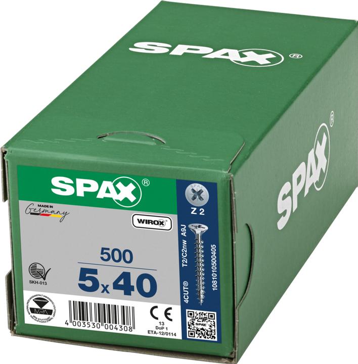 Immagine prodotto Spax Testa Svasata A Croce Z2 Completamente Filettata Wirox (500 Viti per pezzo)