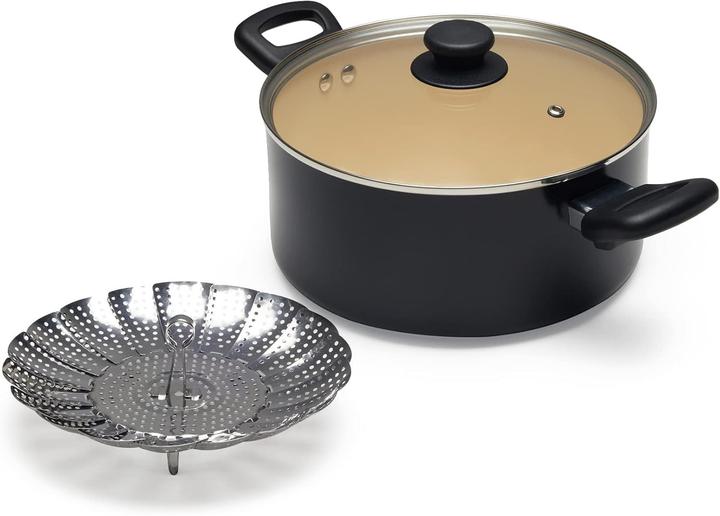 Actual product image Amazon Basics 11Piece Pan Set Ceramic Pots and Pans NonStick Coating PFOA and PTFE Free BlackCream (Pan set + pot set, Aluminium)