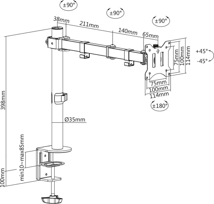 Actual product image Digitus Universal Single Monitor Clamp Mount (Table, 32")