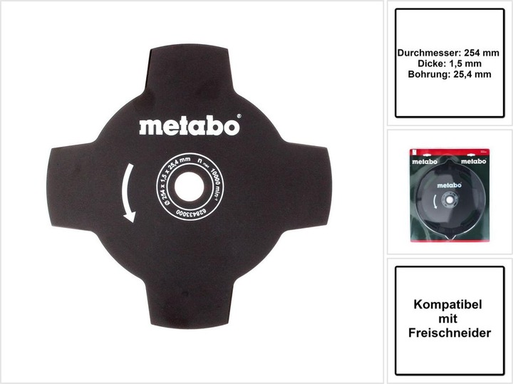 Produktbild Metabo Grasmesser 4-flügelig für FSD und FSB 36-18 LTX BL40 (Rasentrimmer, Rasenmäher Messer + Ersatzmesser Gartenmaschinen)