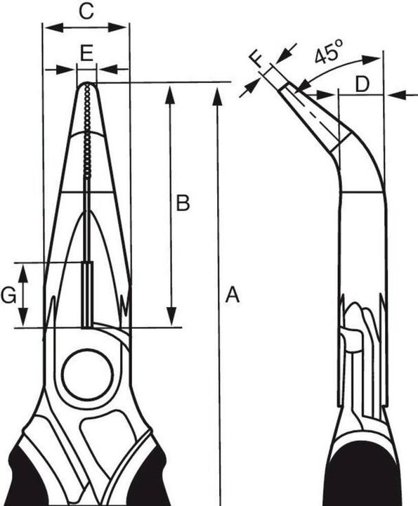 Produktbild Bahco ERGO Flachrundzangen mit Öffnungsfeder, Zwei-Komponenten-Griffen und um 45° abgewinkelter Spitze (160 mm)