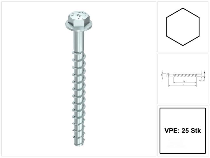 Produktbild Heco MULTI MONTI plus SS Schraubanker 10,0 x 60 mm 25 Stück ( 48399 ) Betonschraube, Sechskantkopf (25 Schrauben pro Stück)