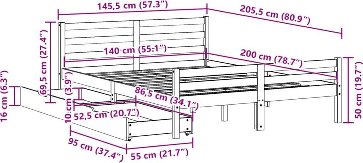 Image du produit vidaXL Bettrahmen (140 x 200 cm)