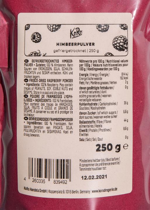 Produktbild KoRo Gefriergetrocknetes Himbeerpulver (250 g)
