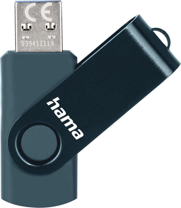 Immagine prodotto Hama Chiave USB Rotate, USB 3.0, 64GB, 70MB/s, Blu petrolio, Confezione sottile (64 GB, USB-A)