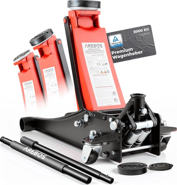 Arebos Hydraulic jack 3 T (incl. 3 rubber pads)