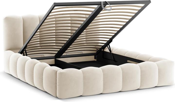 Actual product image Micadoni Velvet Storage Bed With Headboard, "Lupine", Beige, 226x166x95 Made in Europe (140 x 200 cm)