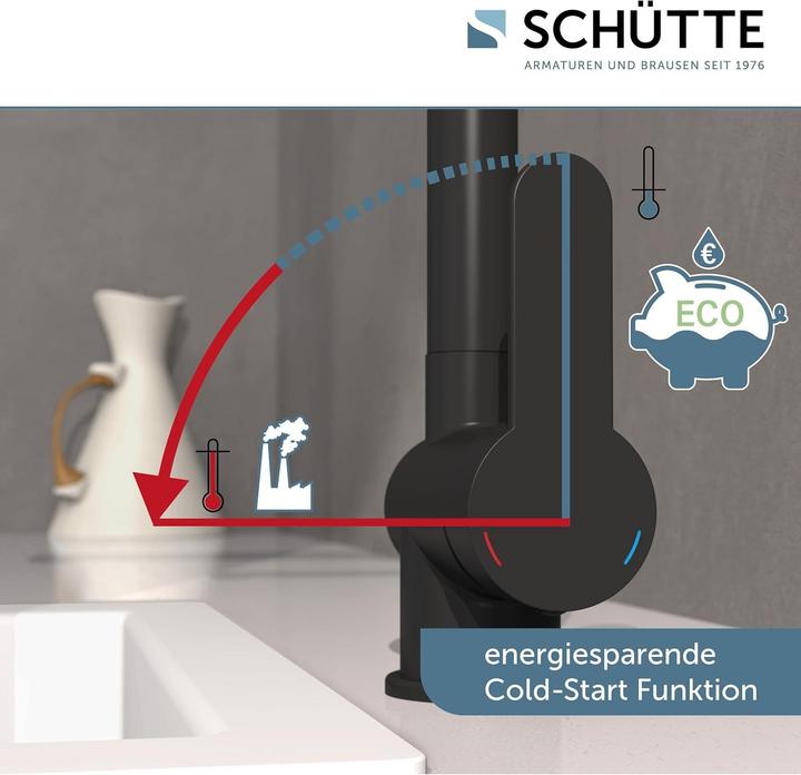 Actual product image Schütte Kitchen tap LONDON sink mixer Black matt Extendable Swivelling 79760