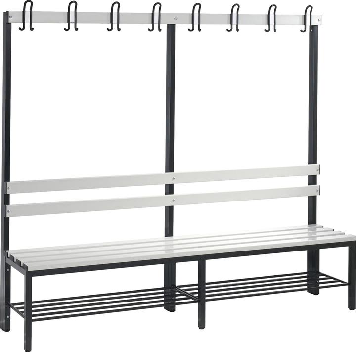 Actual product image C+P BASIC cloakroom bench, single sided, hook rail, shoe rack, plastic, length 1960 (196 cm, 165 cm)