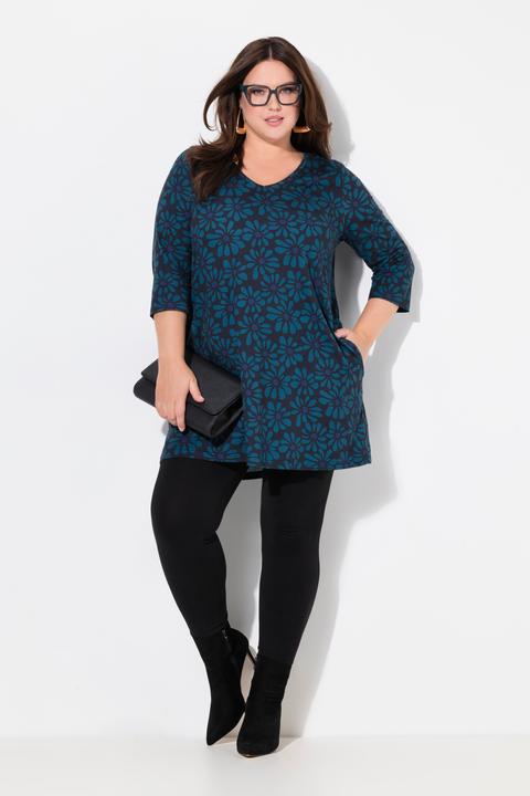 Produktbild Ulla Popken Longshirt, Blüten, A-Linie, V-Ausschnitt, 3/4-Arm (58)