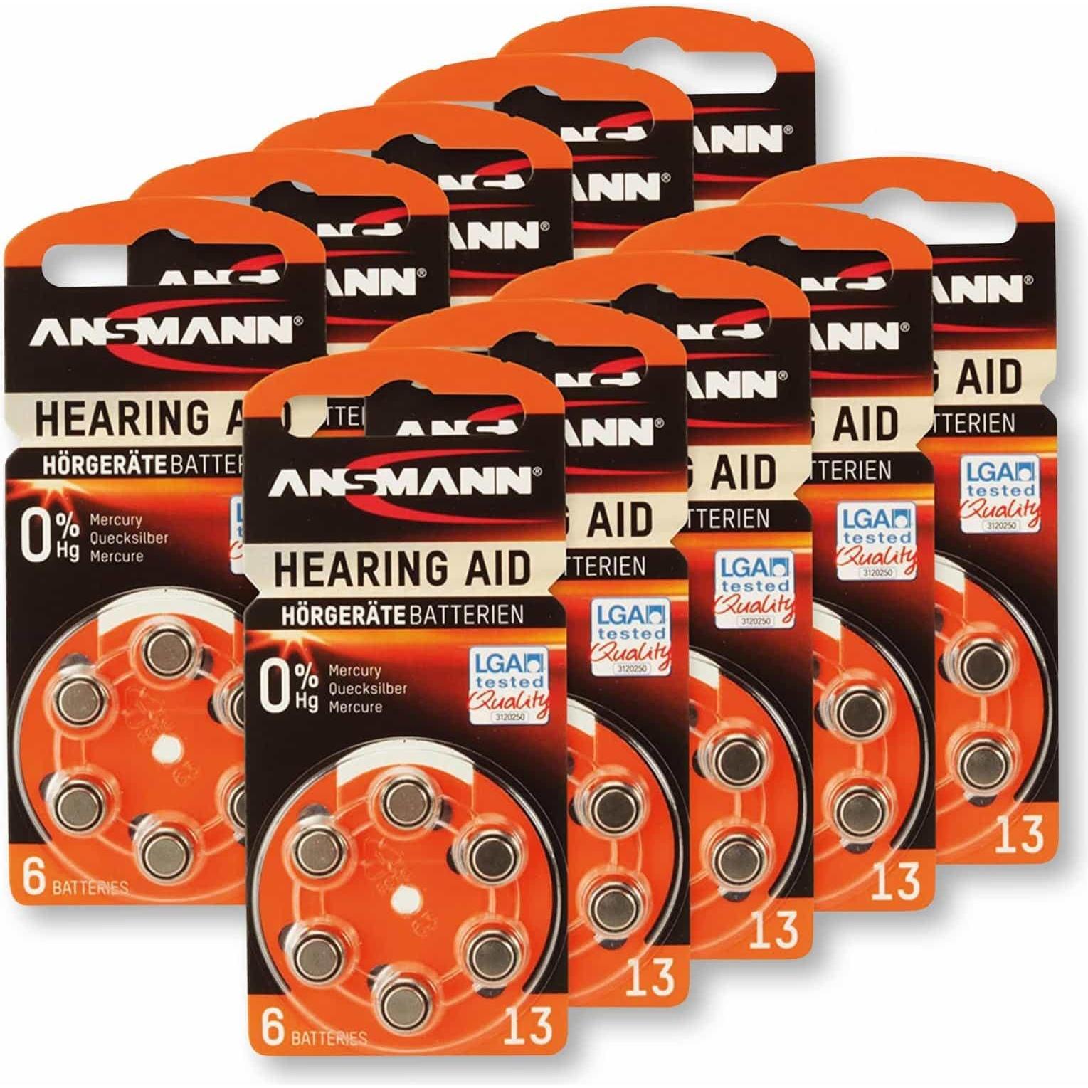 Thumbnail - Ansmann Hörgeräte-Batterie, HEARING AID, PR48, Grösse 13, 60 Stück (13, 310 mAh), Batterien + Akkus