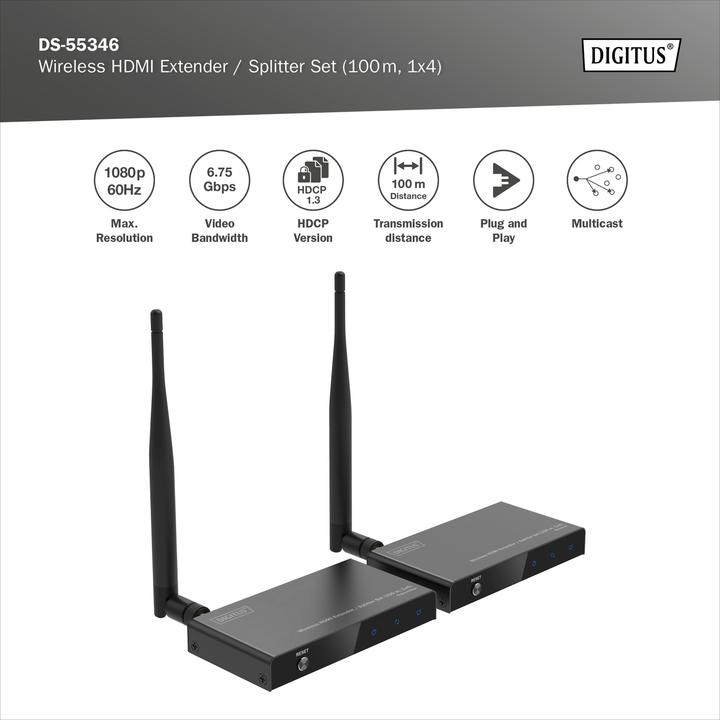 Produktbild Digitus Wireless HDMI Extender / Splitter Set (100 m, HDCP)