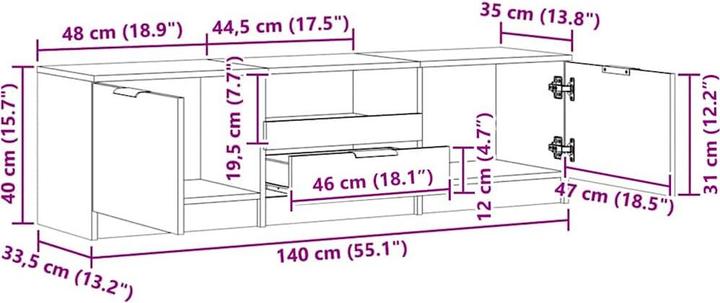 Actual product image vidaXL TV-Schrank Artisan-Eiche 140x35x40 cm Holzwerkstoff TV-Möbel TV-Board (140 x 35 x 40 cm)