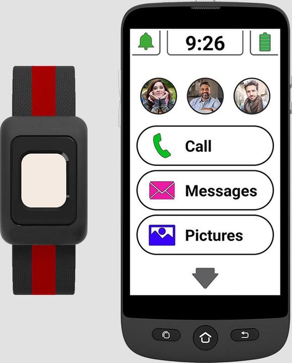 Swissvoice S510M Senioren -Smartphone einschliesslich drahtloser SOS -Armband und Fall.Android und 4G (5.80", 8 Mpx, 4G)