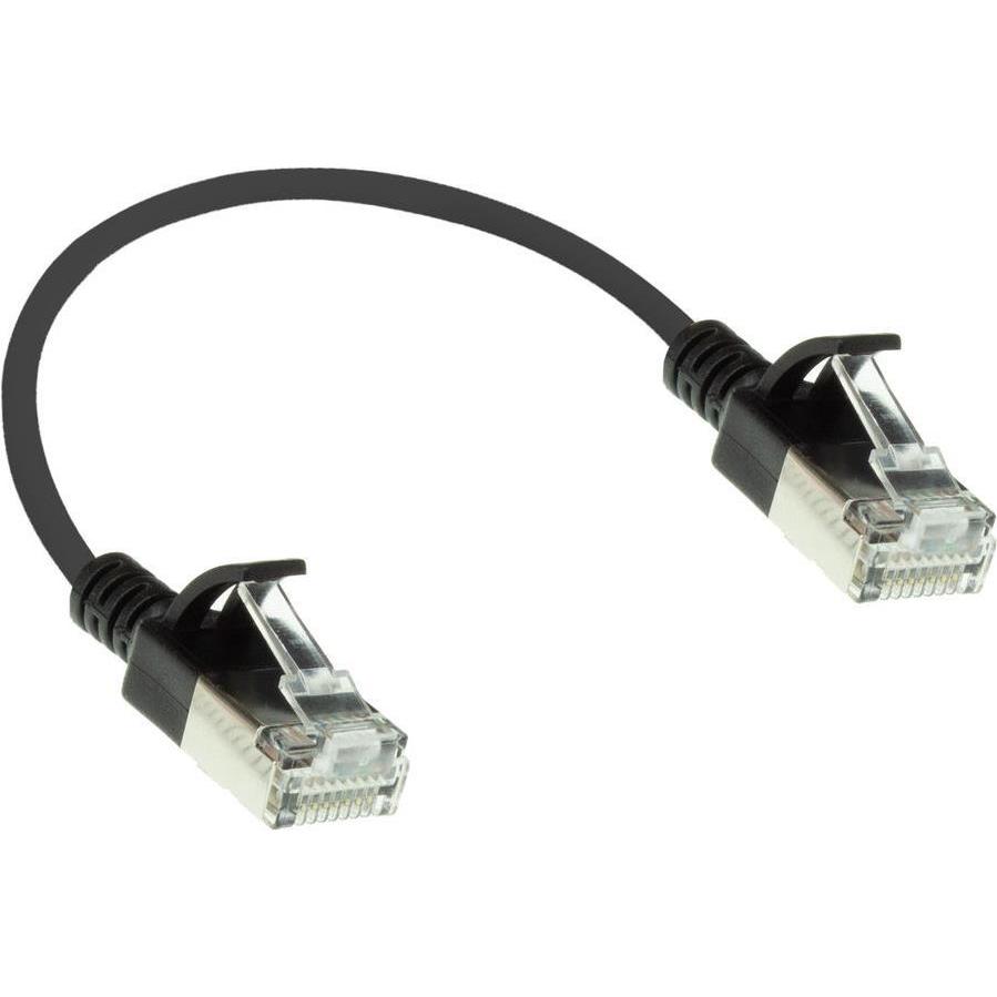 Thumbnail - ACT Black 0.15 meter LSZH U/FTP CAT6A datacenter slimline patch cable snagless with RJ45 connectors (U/FTP, CAT6a, 0.15 ...