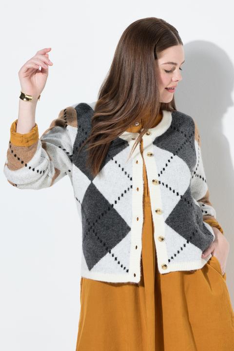 Immagine prodotto Ulla Popken Cardigan con rombi, scollo a girocollo e maniche lunghe (50, 52)