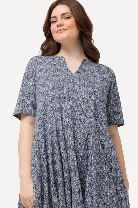 Immagine prodotto Ulla Popken Maglia lunga con pieghe godet, scollo a tunica e mezze maniche (50, 52)