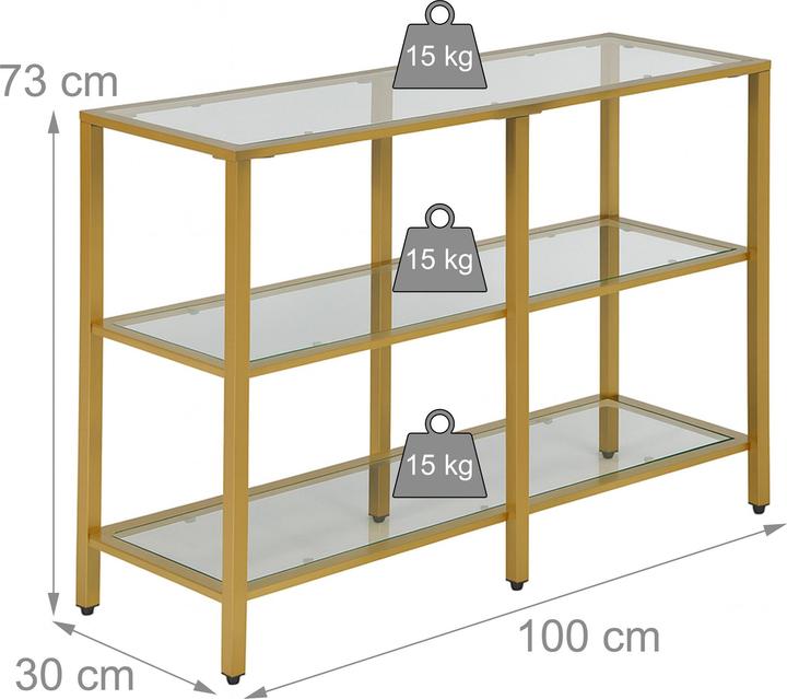 Actual product image Relaxdays Konsolentisch mit 3 Glasablagen (100 x 30 x 73 cm)